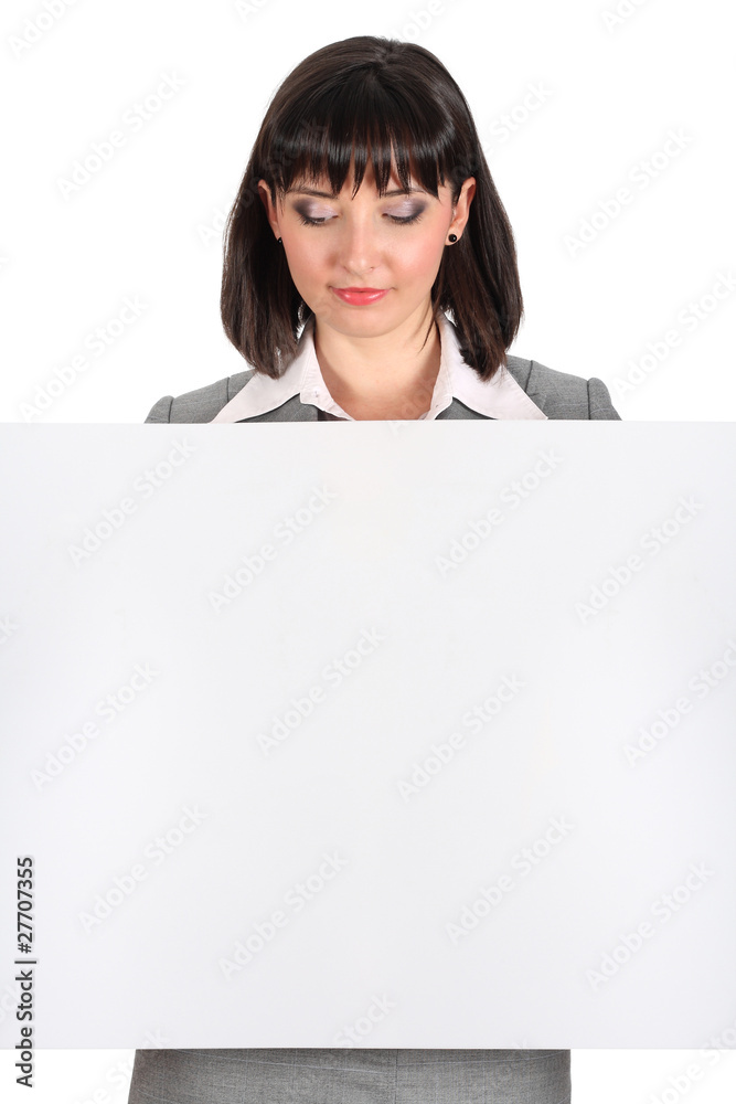 Naklejka premium business woman behind a white paper