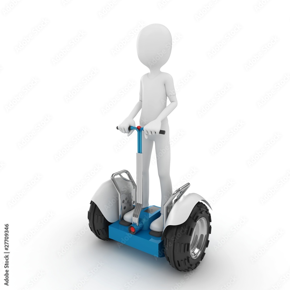 3d man with electric scooter