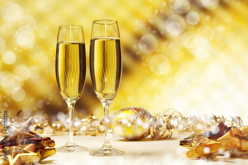Champagne glasses ready to bring in the New Year Champagne glasses ready to bring in the New Year