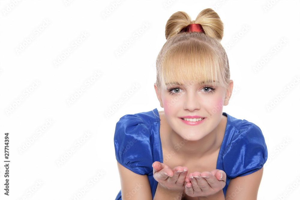 studio portrait of baby doll like girl over white studio portrait of baby doll like girl over white