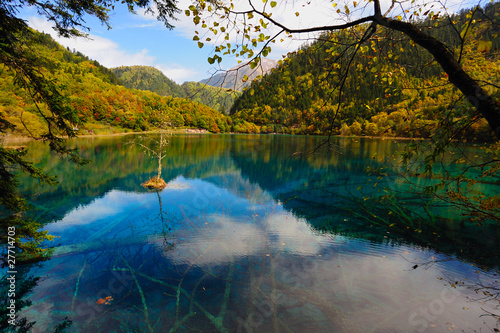 Konstfotografi Forest and lake landscape of China jiuzhaigou