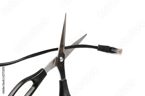 scissors cutting a network cable