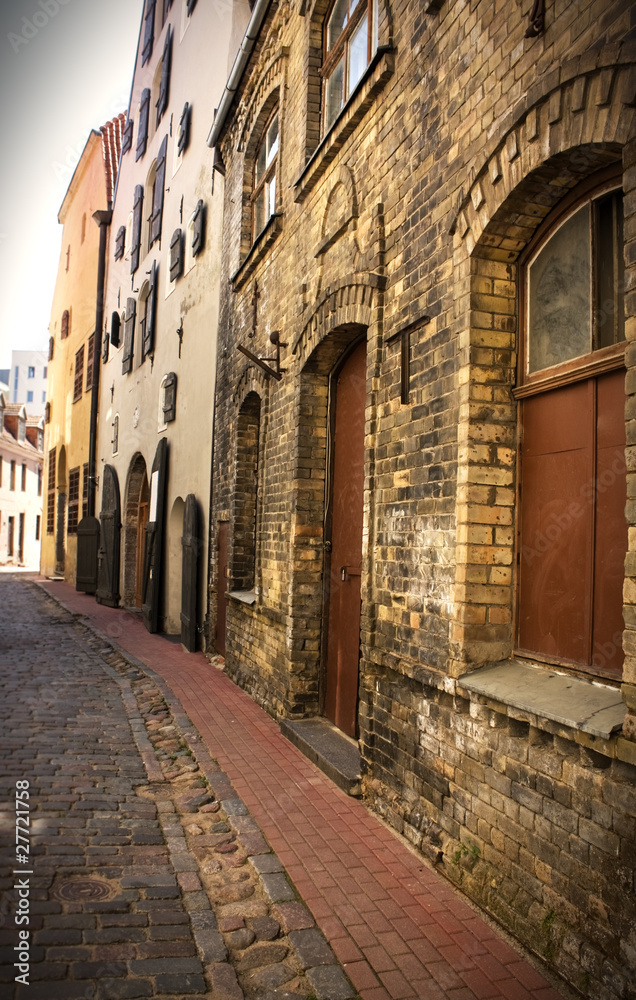 Empty street in the old center, Riga, Latvia