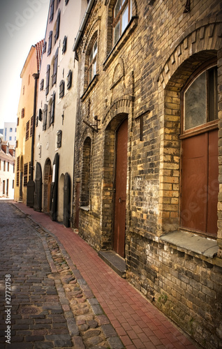 Empty street in the old center  Riga  Latvia