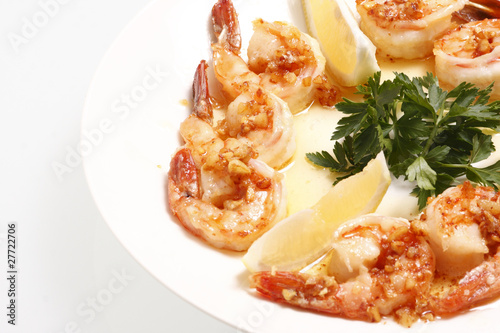 Shrimp Scampi on a plate.