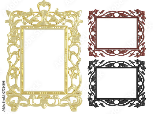 Decorative vintage empty wall picture frames, isolated