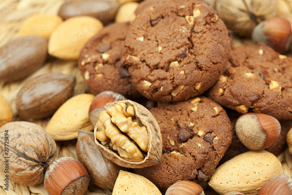 oatmeal cookies and nuts in a wicker mat oatmeal cookies and nuts in a wicker mat