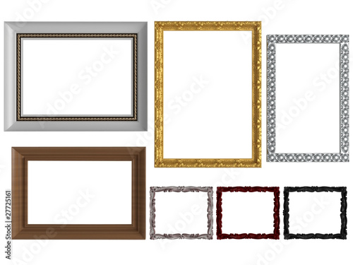 Decorative empty wall picture frames, isolated
