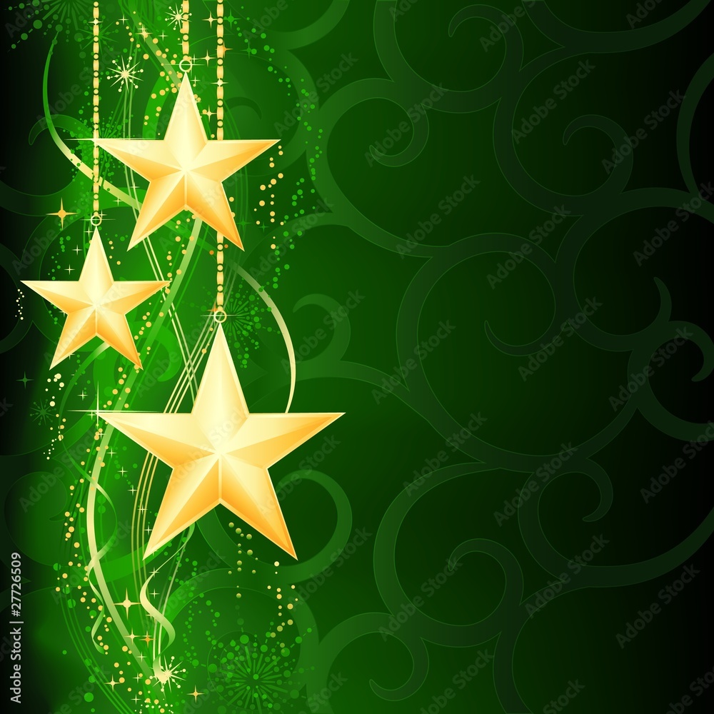 Golden stars on dark green background Stock Vector | Adobe Stock
