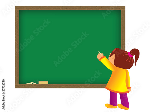 Child writing on chalkboard vector