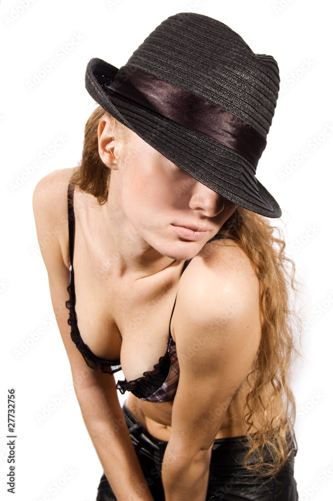 Woman with hat on her eyes
