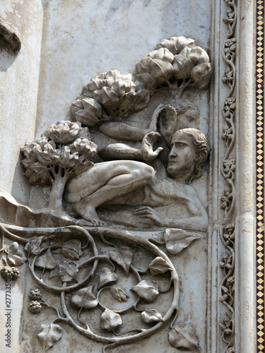Orvieto - Duomo facade. The first pillar: scenes from Genesis.
