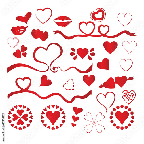 30 vector of red hearts for valentines love