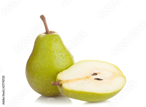 Two perfect wet pears on white background