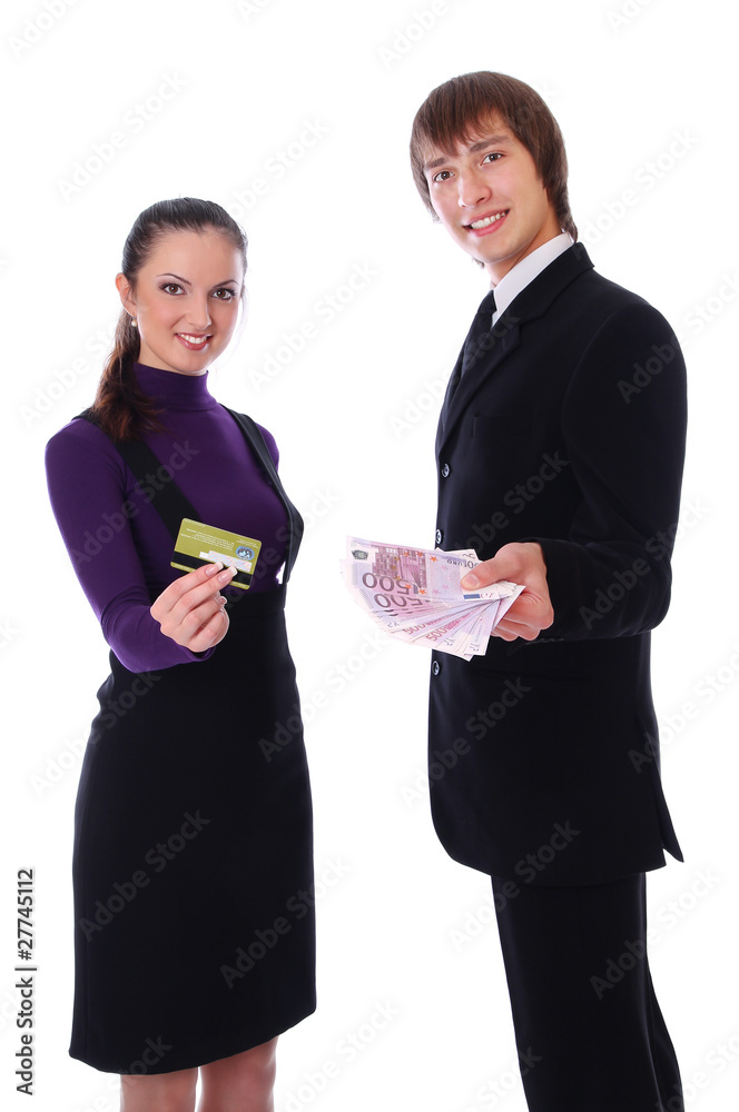 businesswoman with the credit card and businesswoman with the mo businesswoman with the credit card and businesswoman with the mo