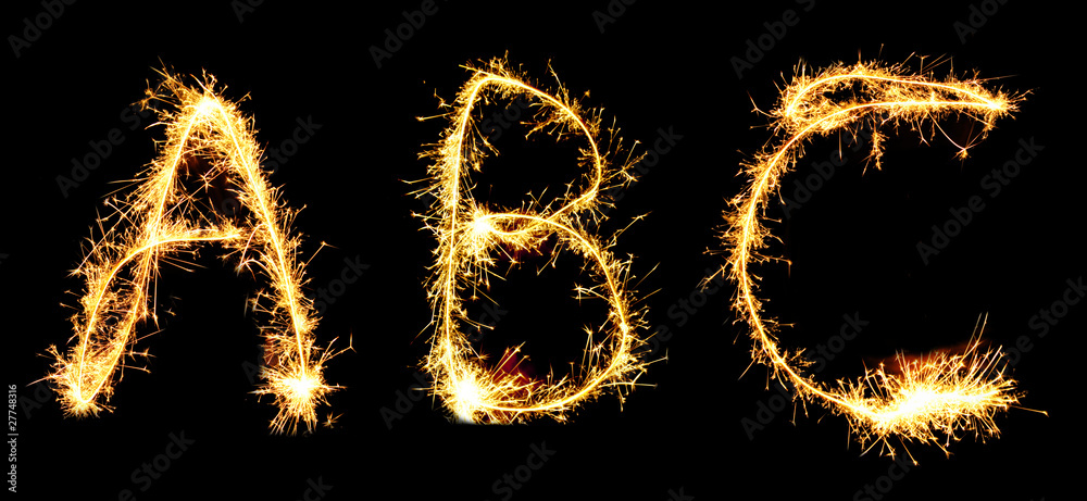 Letters A B C made of sparkler Letters A B C made of sparkler
