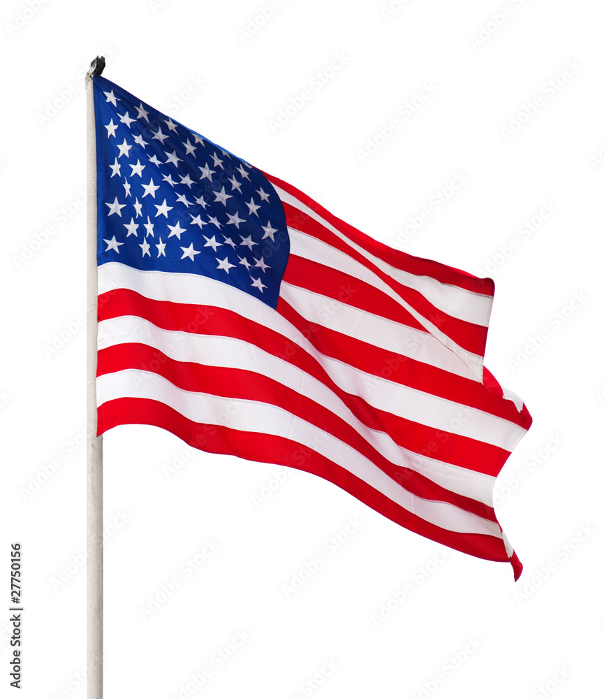 American flag over white background. American flag over white background.