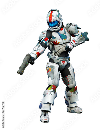 astronaut hero with a gun pointing down