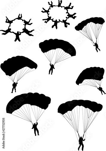 illustration of sky divers silhouettes - vector