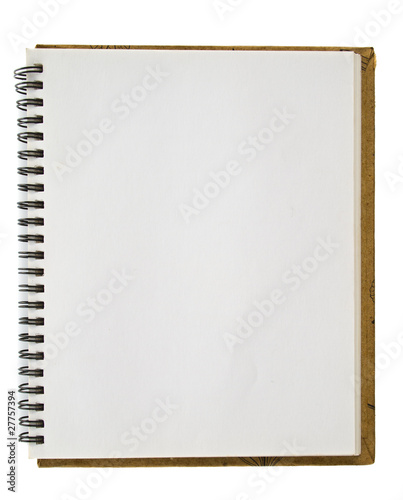 Opened spiral sketching notebook isolated on white