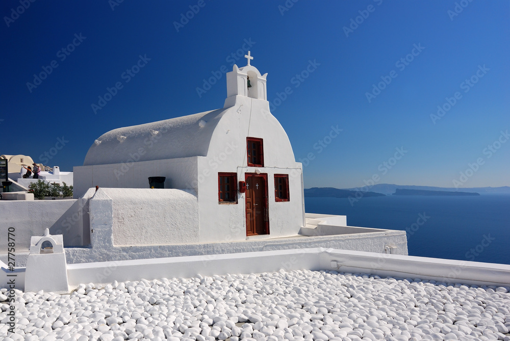 Oia traditional church in Santorini island, Greece