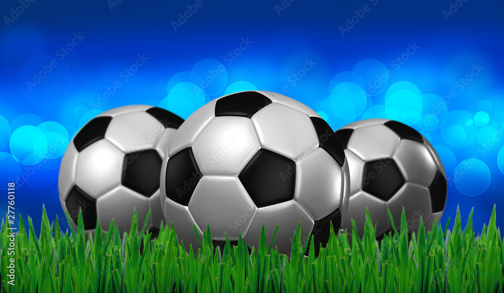 Fototapeta premium football on grass with blue lighting background