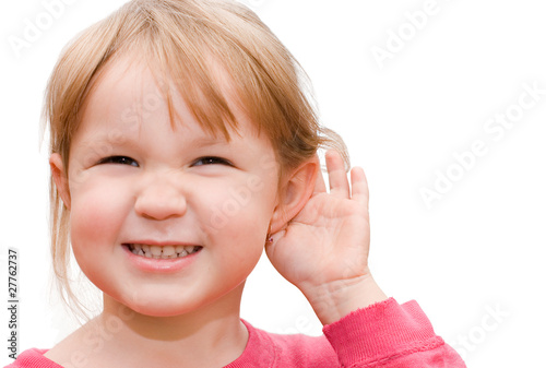 The little girl overhears isolated on a white background