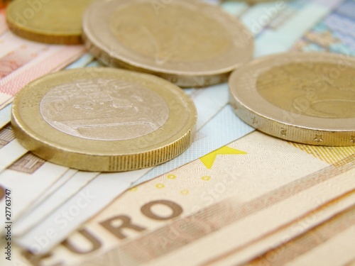Euro currency banknotes and coins