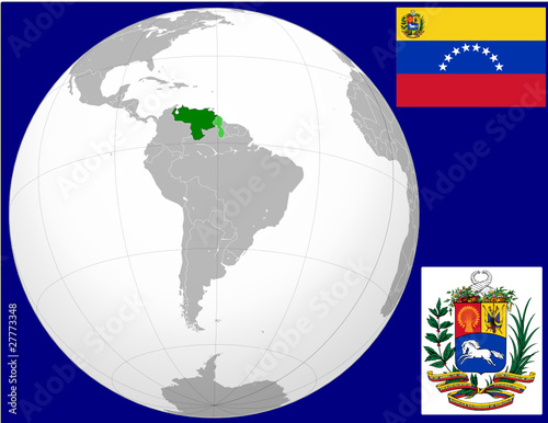 Venezuela globe map locator world flag coat