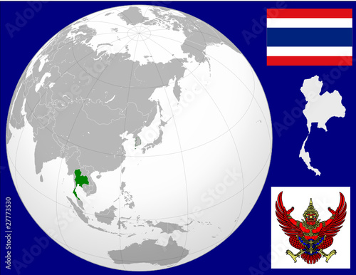 Thailand globe map locator world flag national emblem