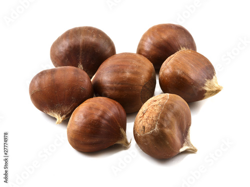 Several chestnuts isolated on white background