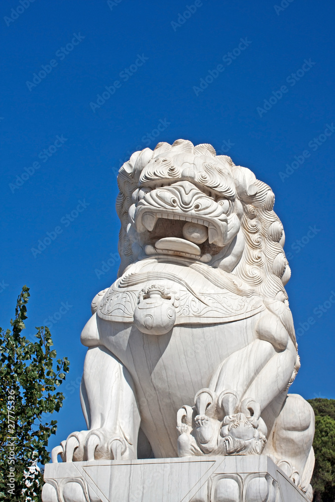 White Asiatic Lion statue