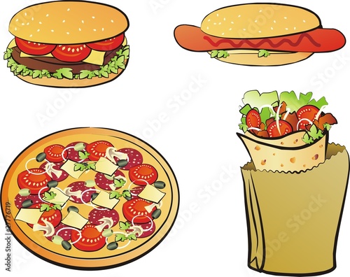 set of isolated fastfood meals