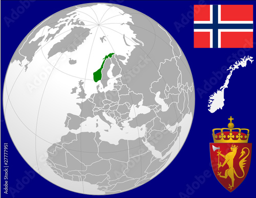 Norway globe map locator world flag coat