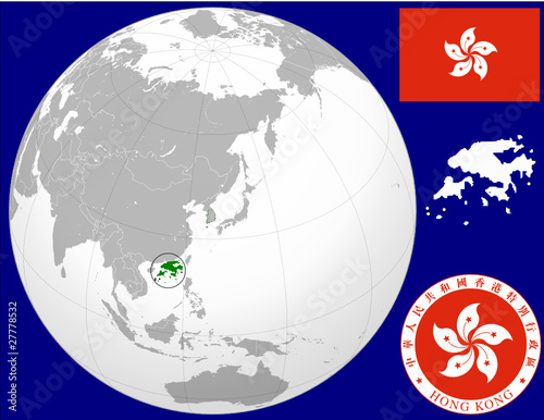 Hong Kong globe map locator world flag coat