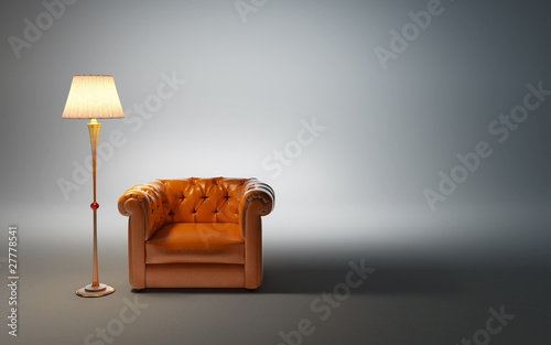 leather armchair and classic floor lamp
