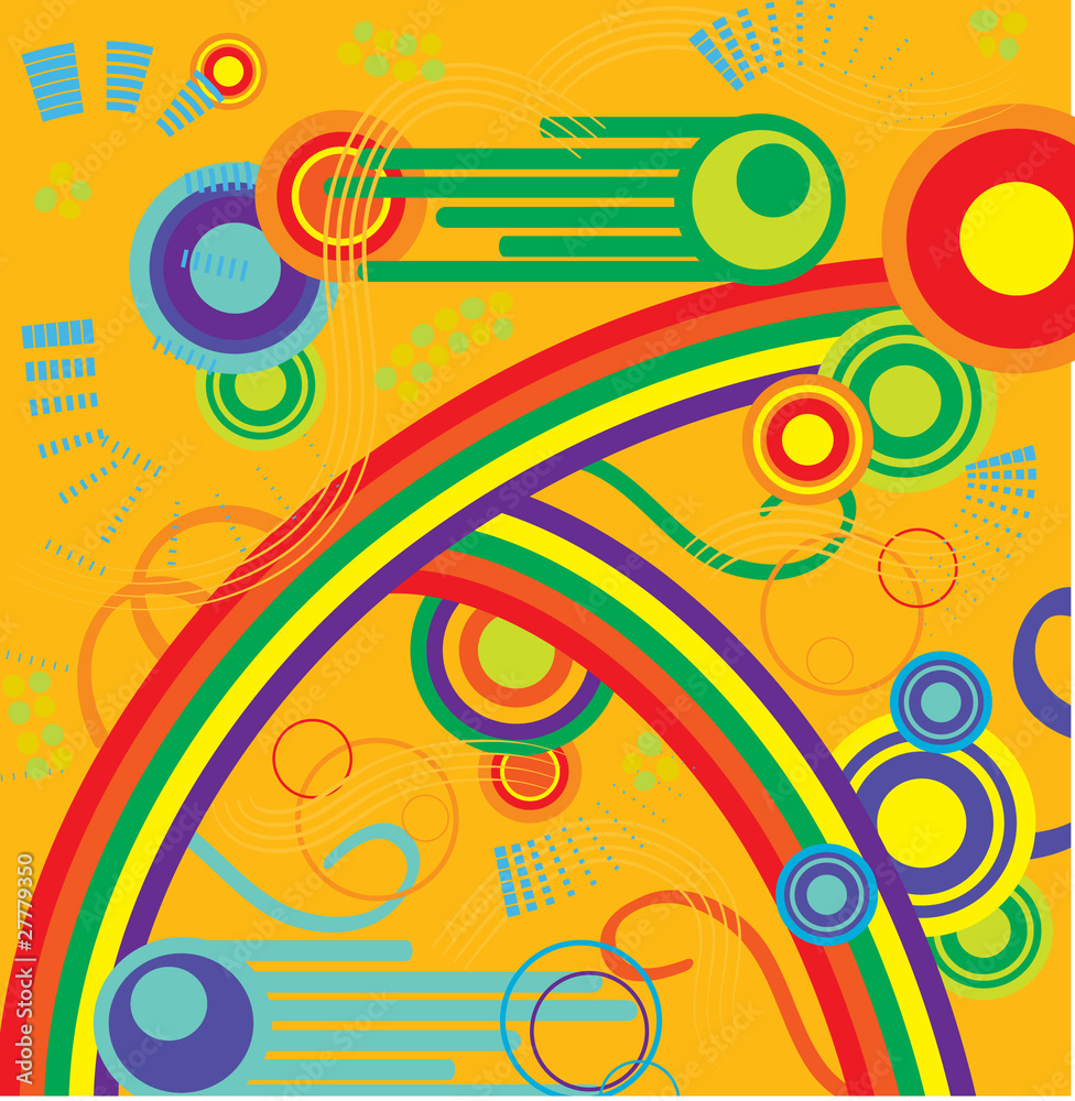 Abstract rainbow ornament on the yellow background