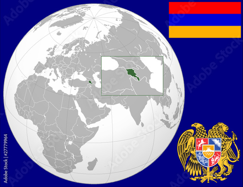 Armenia globe map locator flag coat