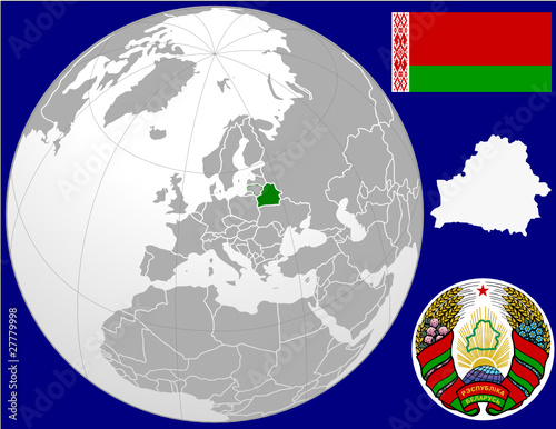 Belarus globe map locator flag coat