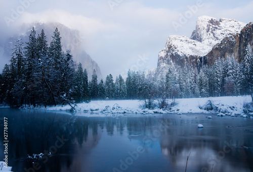 Yosemite Valley after sunset in winter