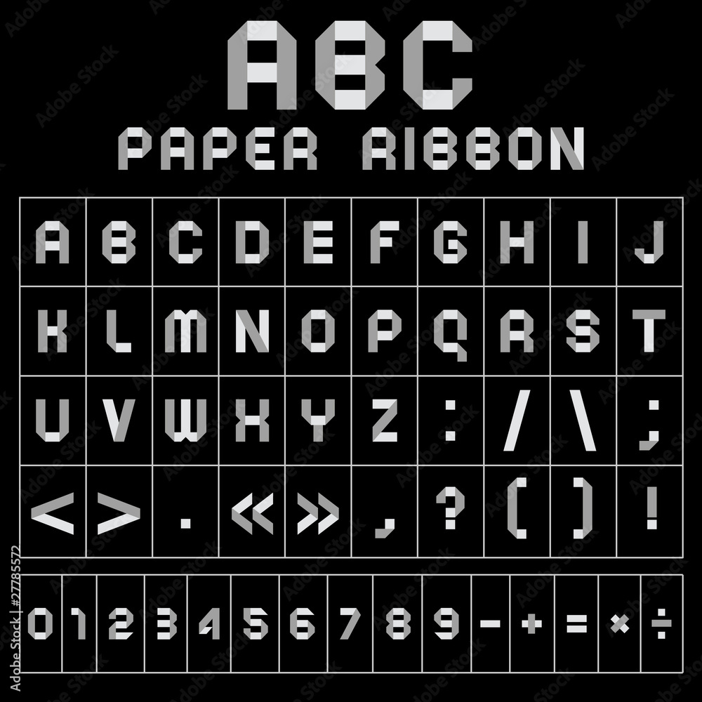 ABC gray font from paper tape ABC gray font from paper tape