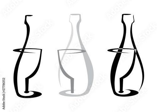 Wine bottle and glass on white