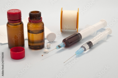 pills, syringes and patch