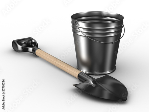 Shovel and bucket on white ...