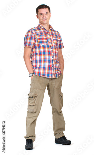 Man in cargo pants isolated on white