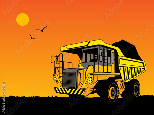 Heavy dump truck hand draw color illustration, vector