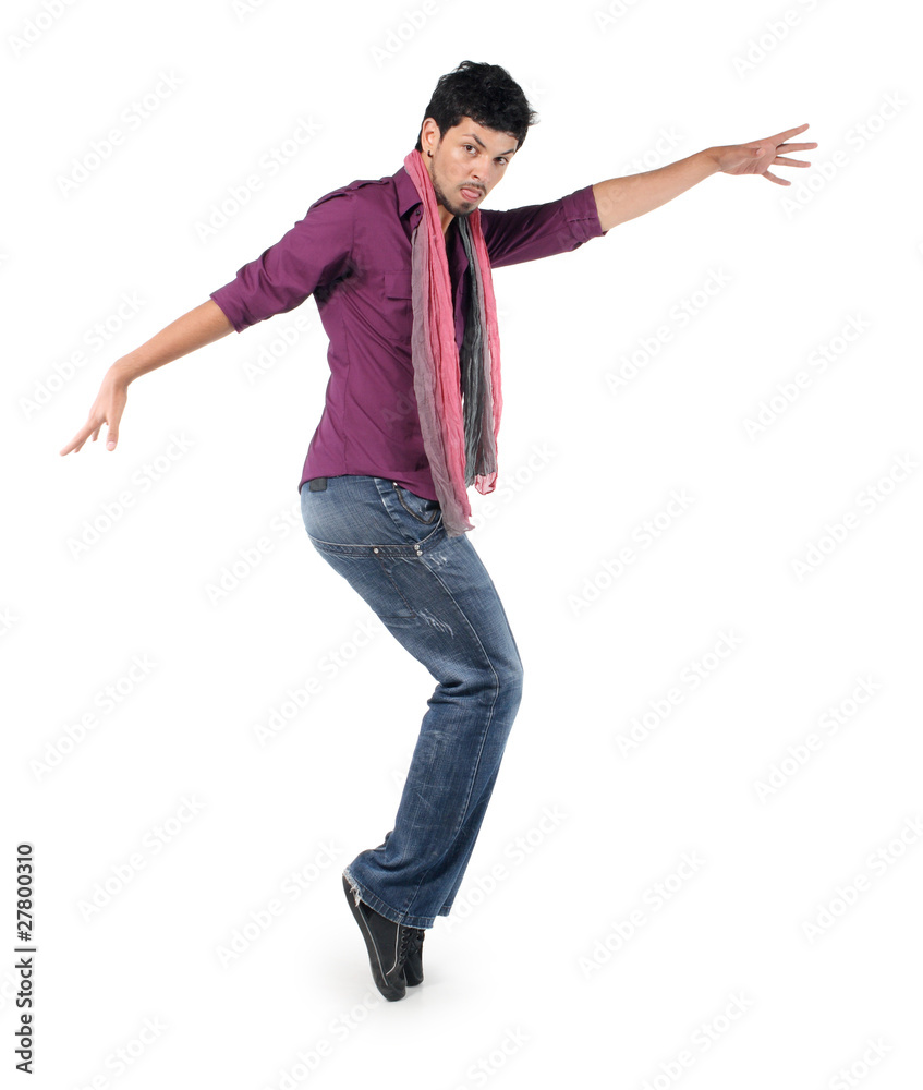 Young man jumping on the white Young man jumping on the white