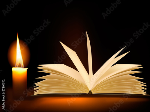 Old book and a candle. Vector. photo