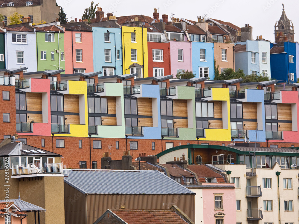 Colourful Mix of  Harbourside Housing in Bristol UK