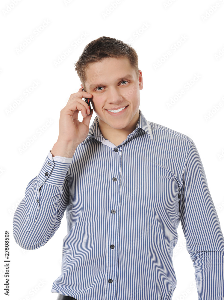 smiling young man talking on the phone smiling young man talking on the phone